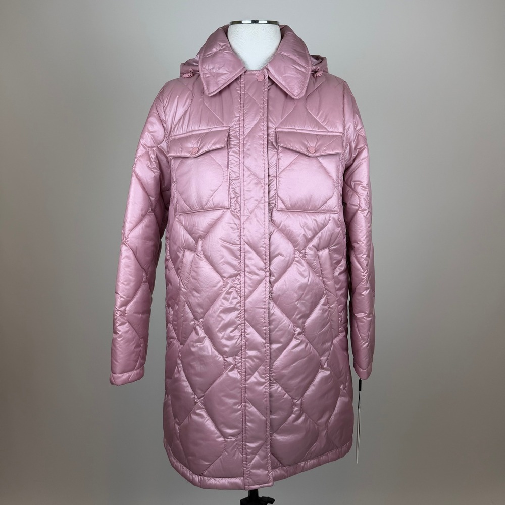 NWD Calvin Klein Pink Long Quilted Hooded Puffer Jacket Winter Coat Women Medium
